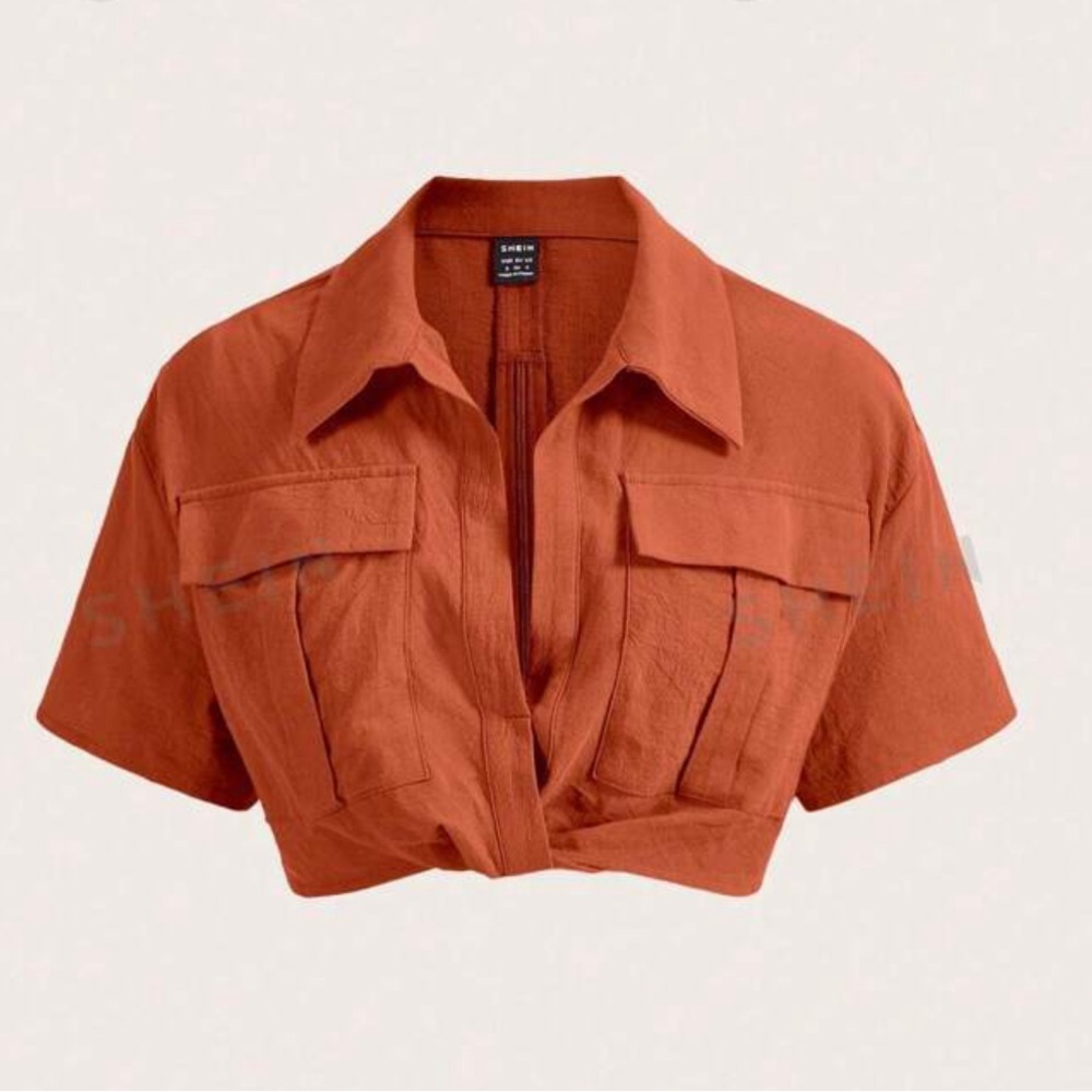 Shein EZWear Flap Pocket Drop Shoulder Crop Blouse